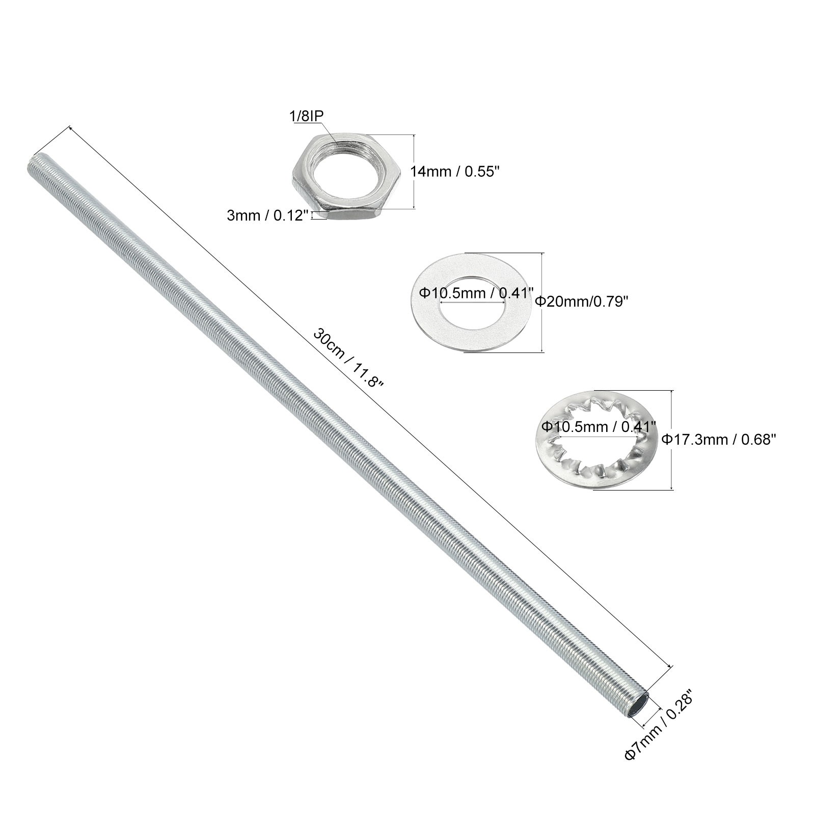 35Pack - 11.8" Lamp Pipe Kit with Lock Nuts Washers 1/8IP Thread Fasteners