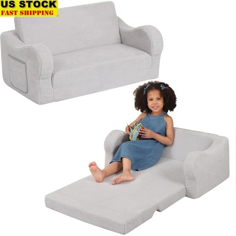 Extra Wide Toddler Chair 2-in-1 Fold Out Lounger Kids Sofa Convertible Couch New