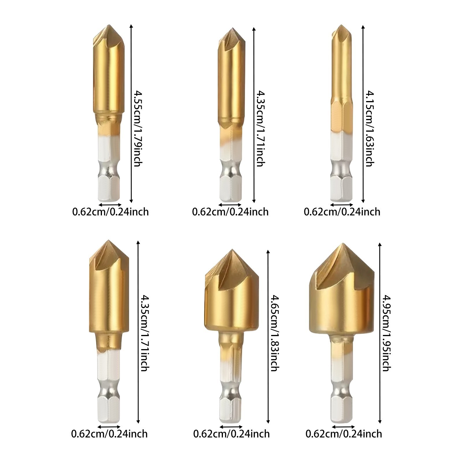 6pc Countersink Drill Bit Set - Five-Flute Countersink Bits for Wood,Soft Metal