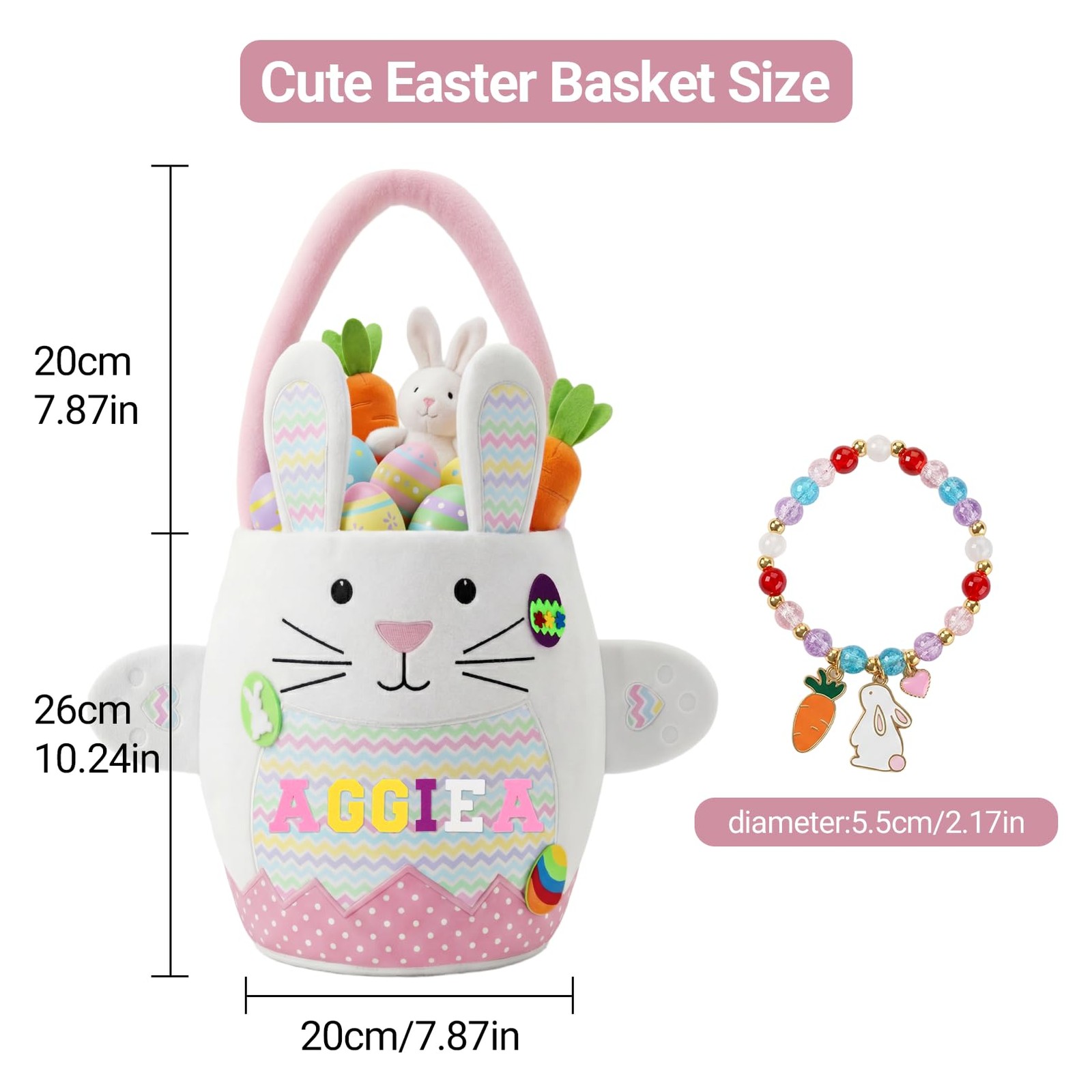 Easter Baskets for -Pink Cute Easter Bunny Baskets with Felt Letter Stickers ...