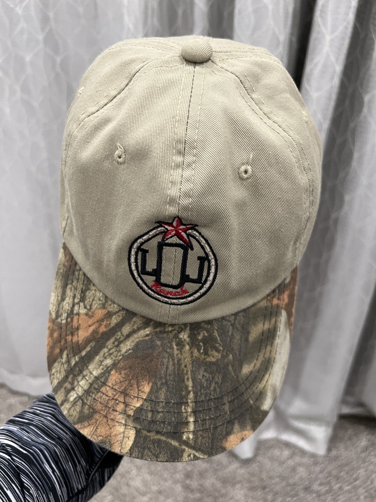 LDJ Ranch Tan with Camouflage Bill Hat Cap Adj EUC