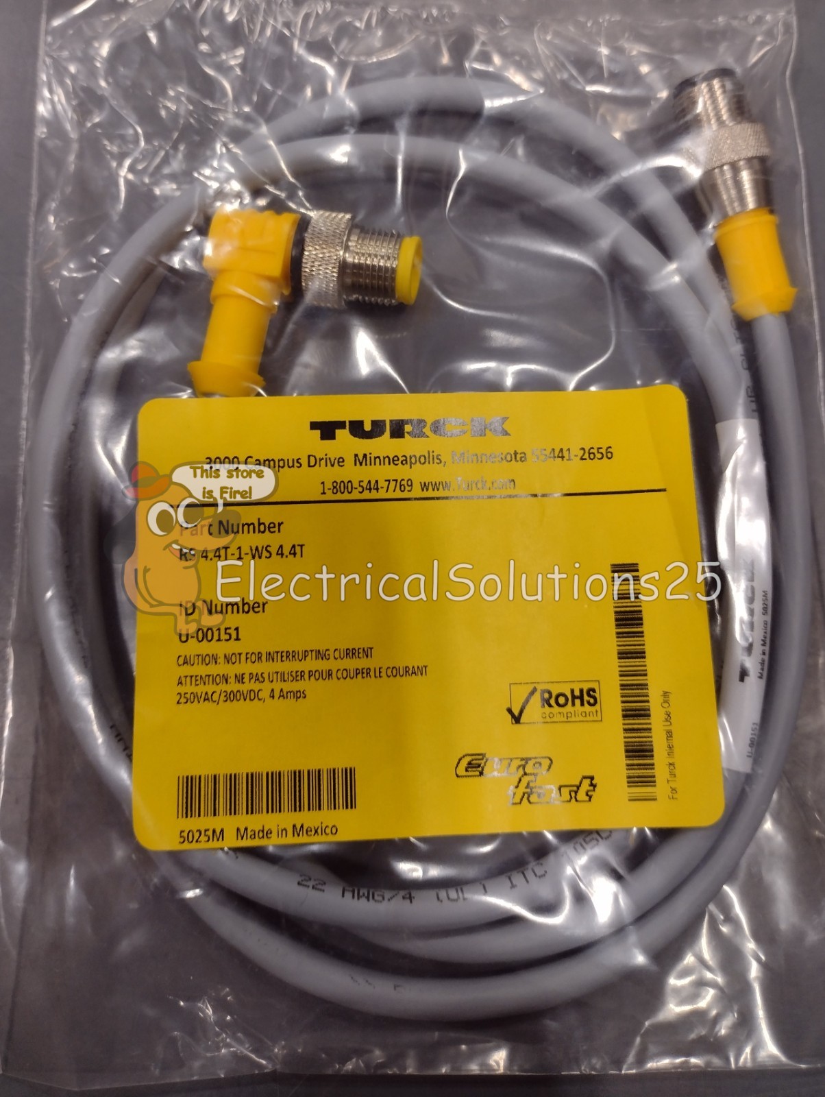 New Turck RS4.4T-1-WS4.4T Eurofast 1m M12 Male Cordset U00151  - Free Shipping