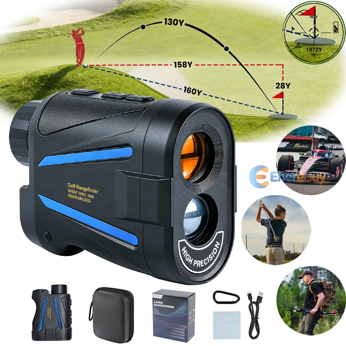Telémetro láser golf 6X alcance de 2187 yardas función Slope caza transparente