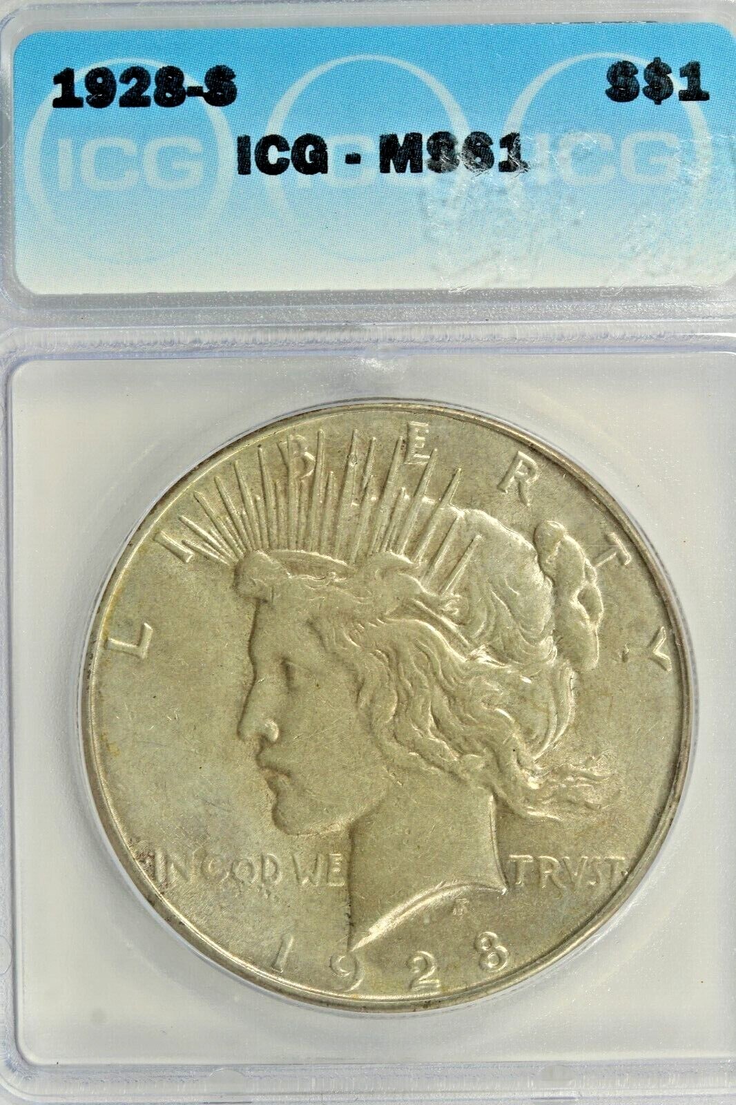 1928-S Peace Dollar :  ICG  MS61