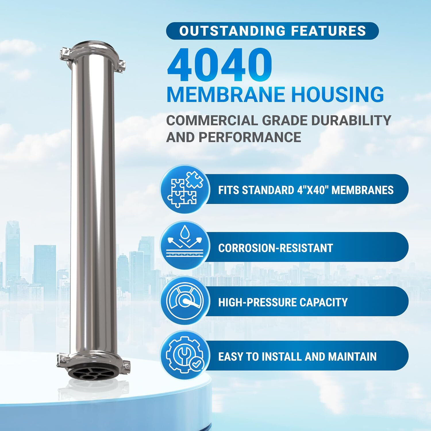 Reverse Osmosis 304 Stainless Steel Pressure Vessel 4"x40" Membrane Housing
