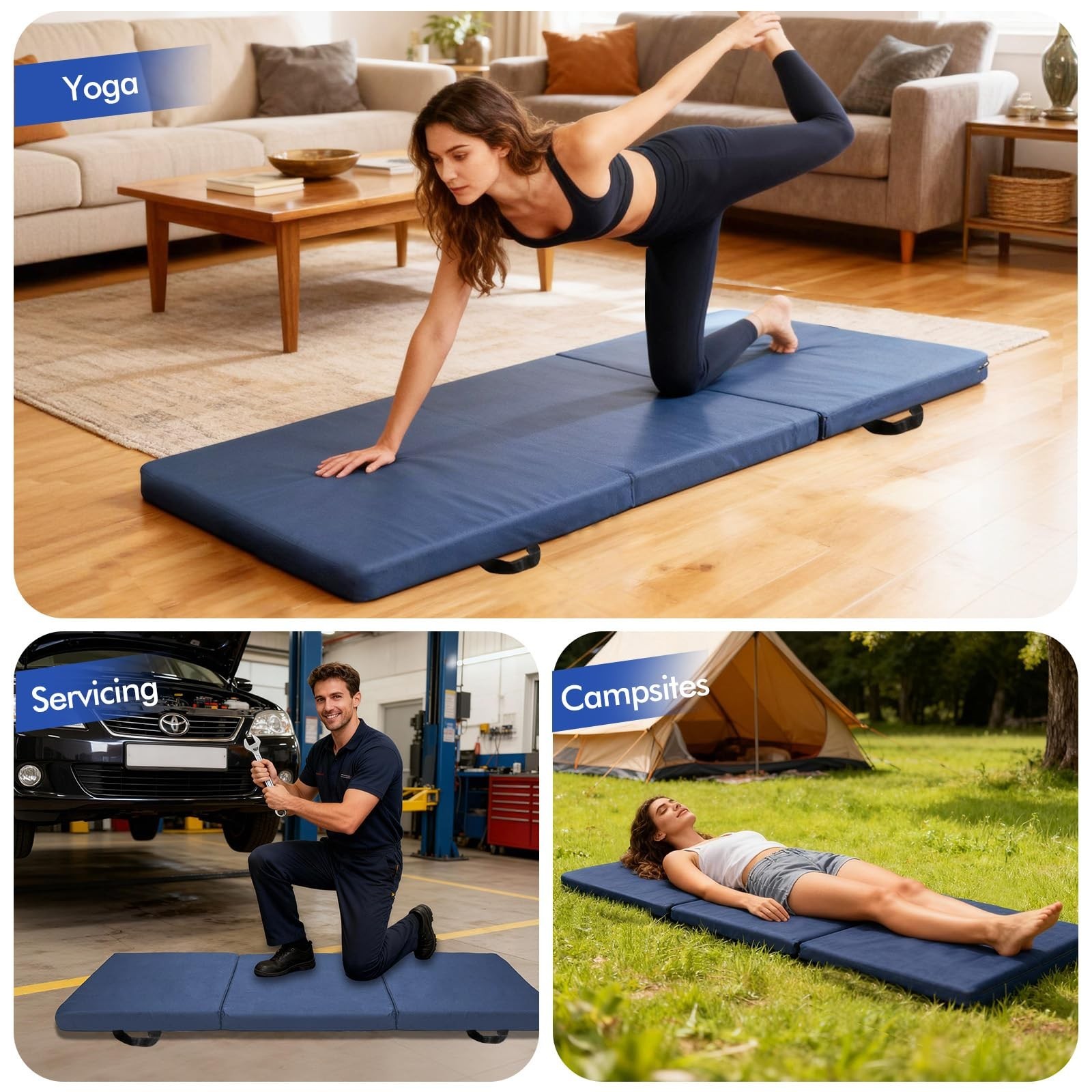 Foldable Fall Protection Mat for Elderly Blue Waterproof Non Slip Floor Mats ...