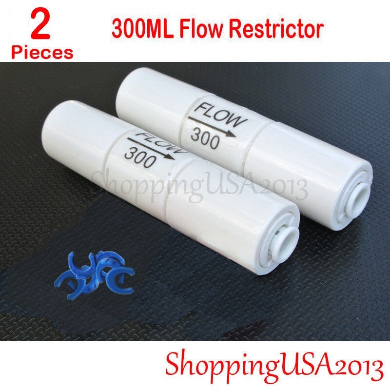 2 Pcs 300cc Flow Restrictor Push In Quick Connect Unter Sink RO Water Filter