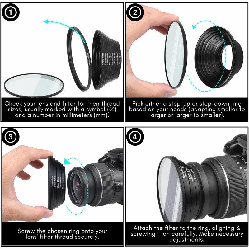 18 Pcs Filter Ring Adapter Set Lens Metal Stepping Rings Step Up Down Lenses