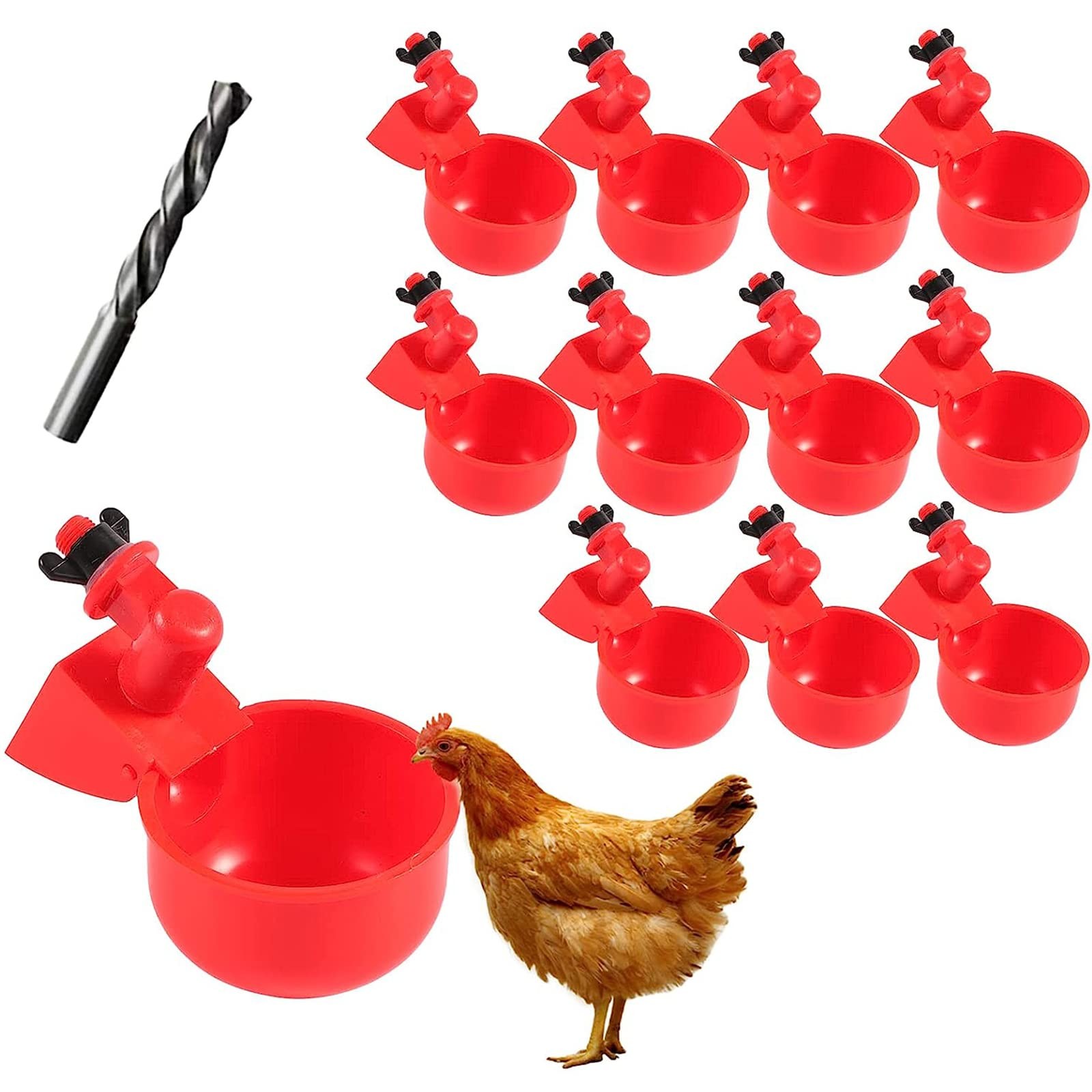 Automatic Chicken Water Cups Poultry Drinker Feeder 3/8 Inch Gravity Fed 6 Pack