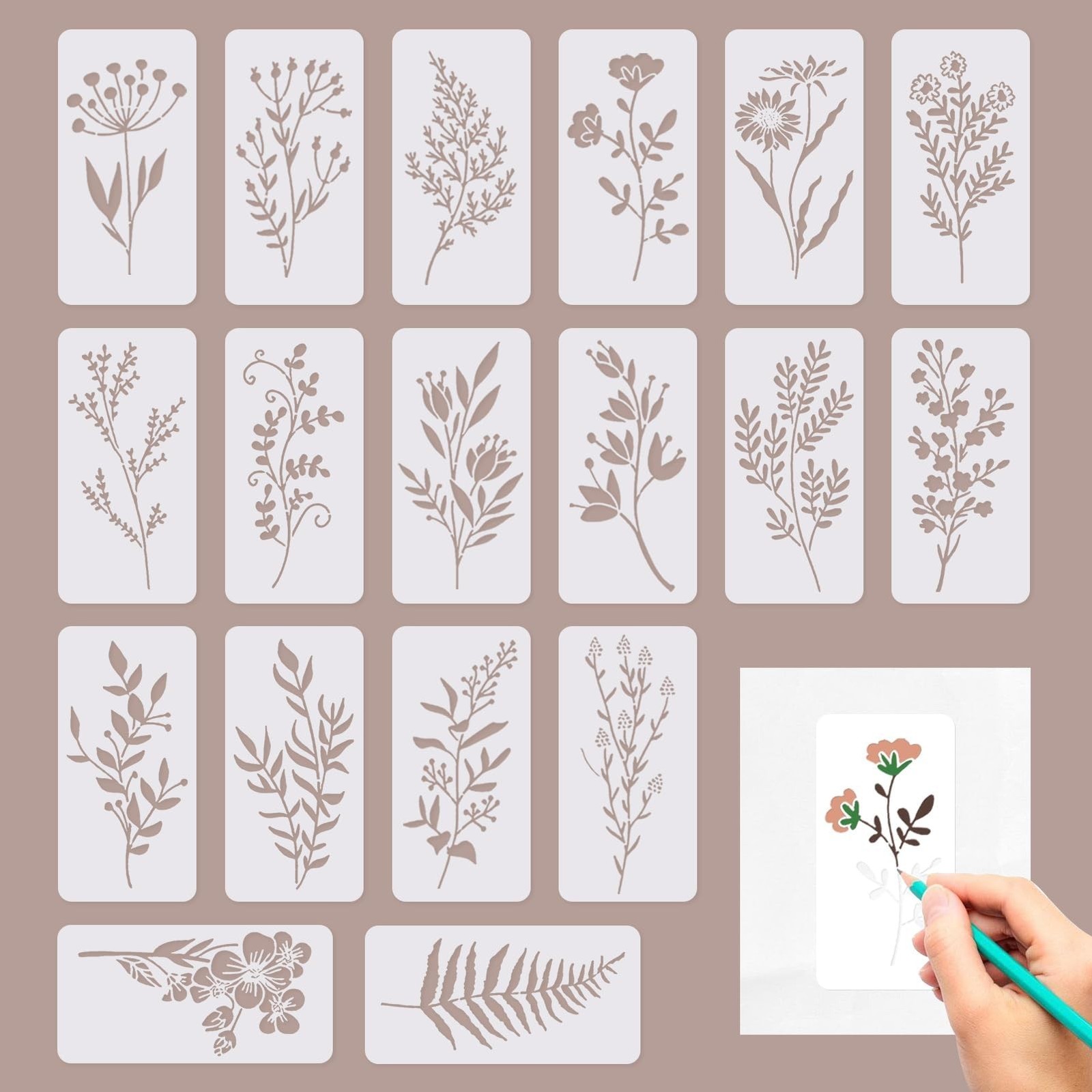 18Pcs Crafting Stencils Reusable, Wildflower Stencils for Painting, Large Flo...