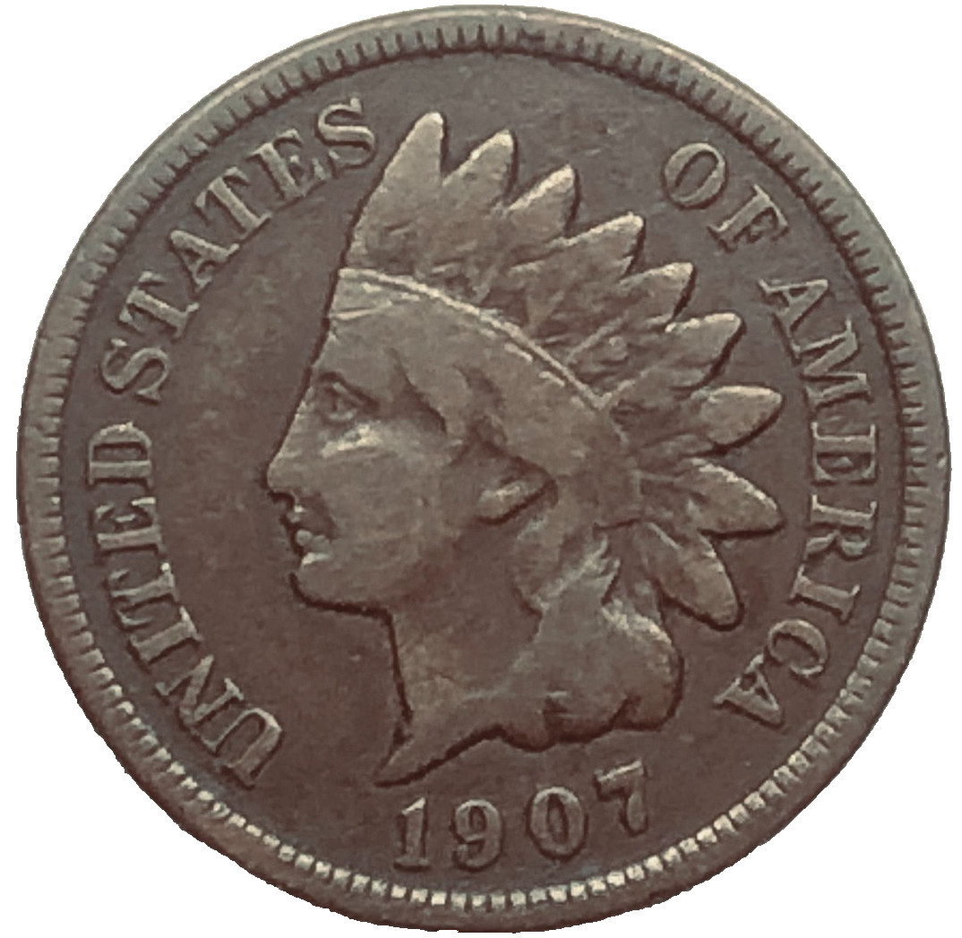 Indian Head Liberty / Federal Union shield 1 Cent 1907 UNITED STATES (1103E)