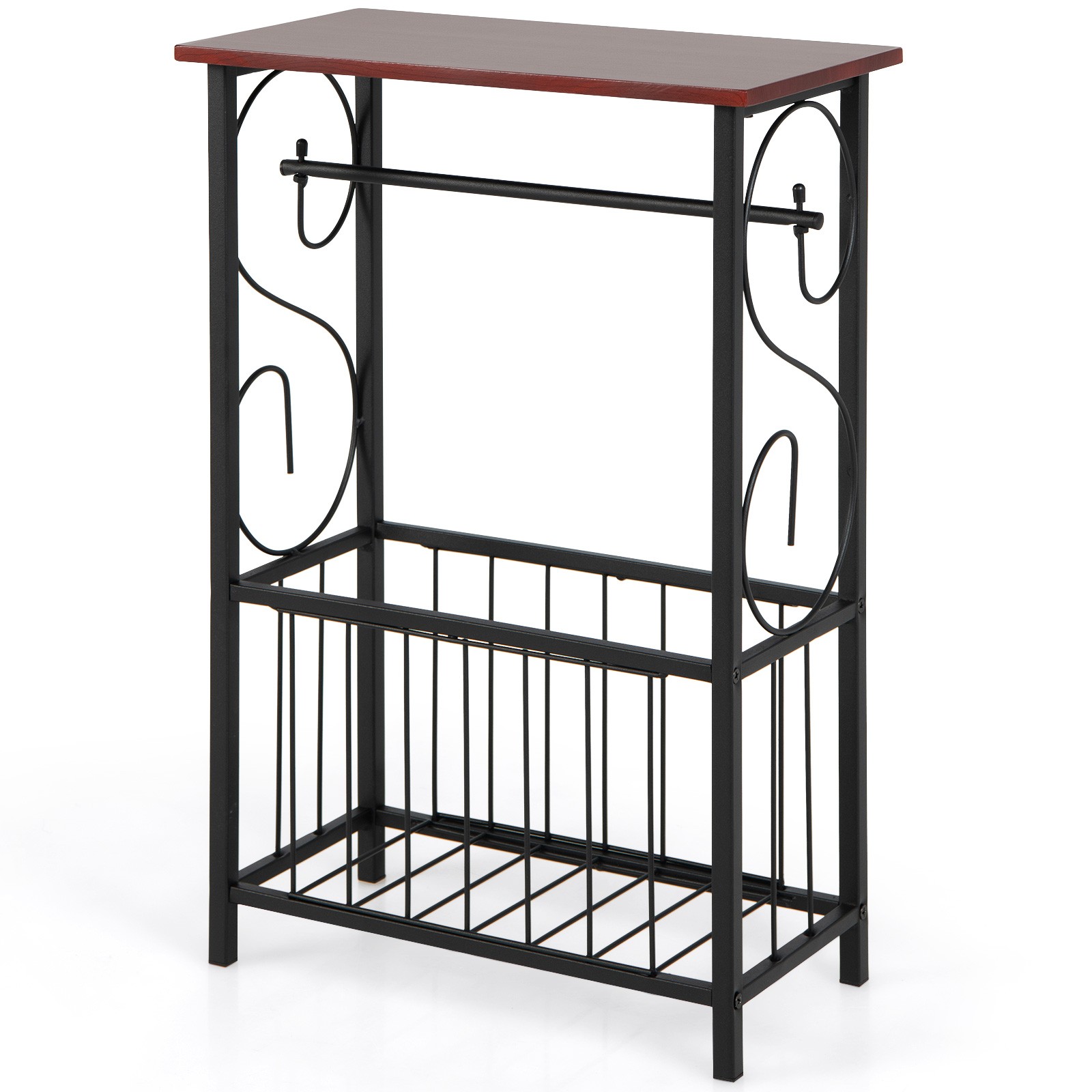 Side Table End Table w/ Paper Holder & Storage Basket Living Room Bedroom Toilet