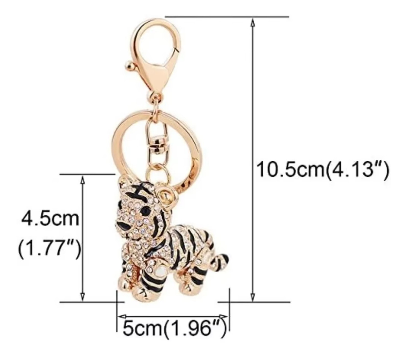 Alloy Gold Color Tiger Bag Charm/keyring with crystal/rhinestones