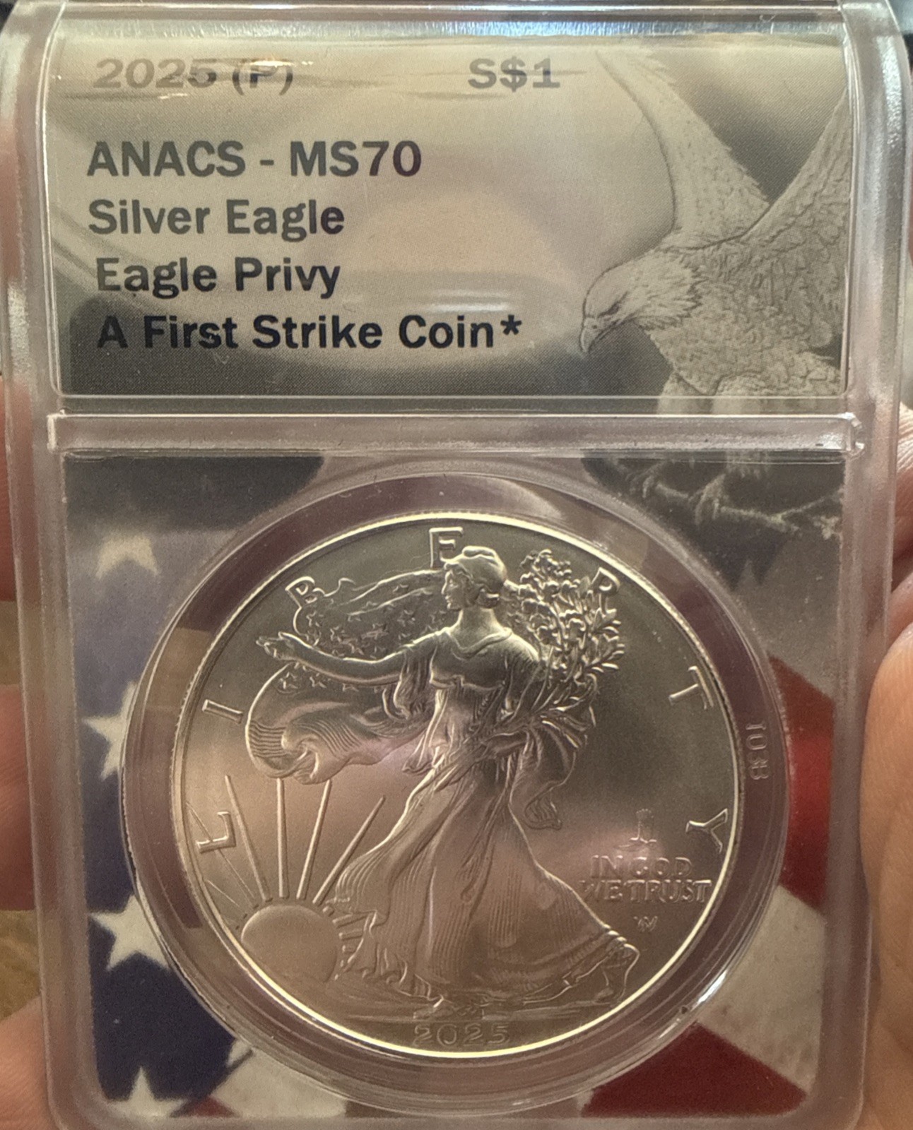 2025 P SILVER EAGLE, FIRST STRIKE, EAGLE PRIVY,MS-70