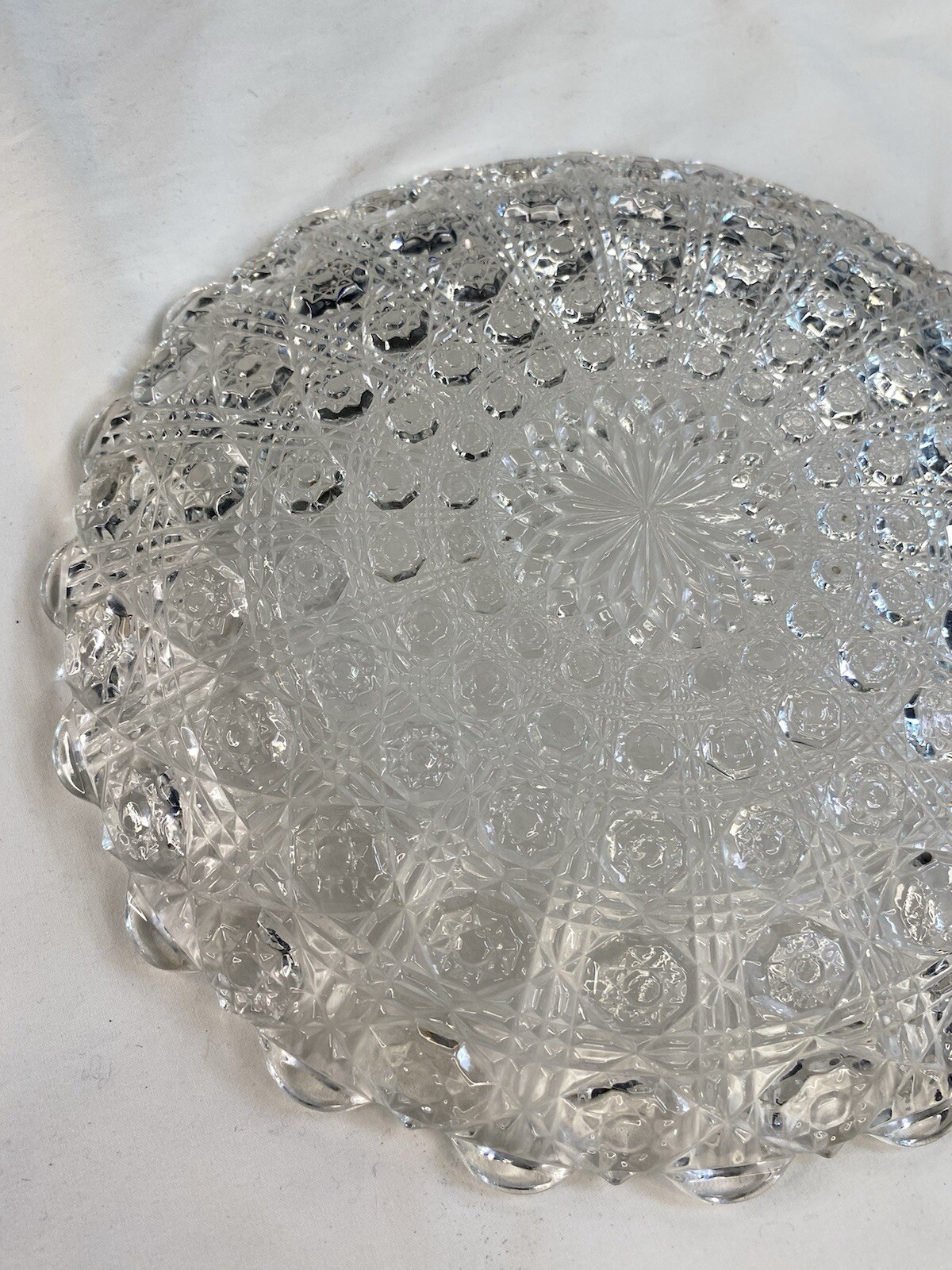 Vintage EAPG Clear Glass Hobstar Pattern Round Serving Plate 10”