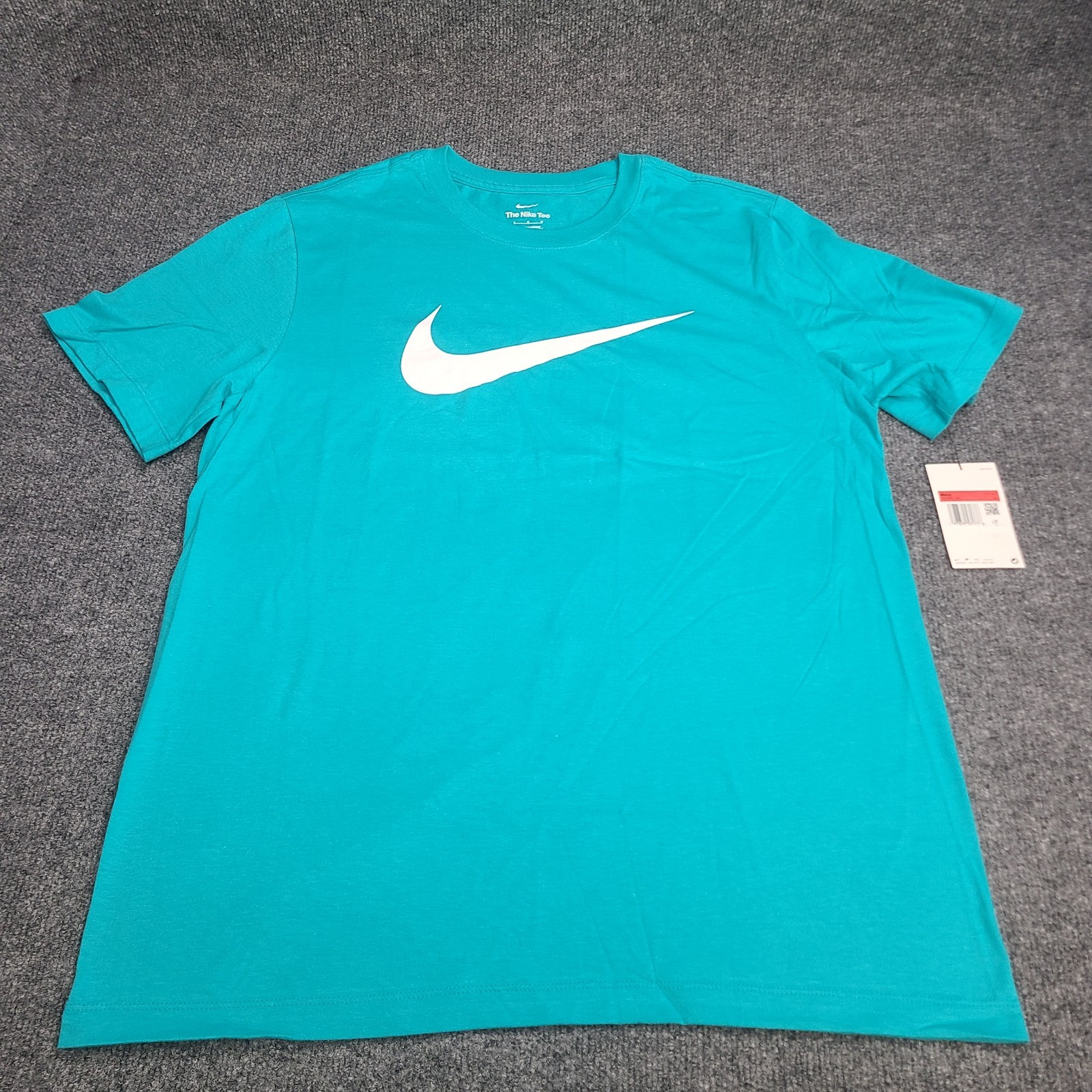 Nike Shirt Mens Large Turqouise Green White Swoosh Sportswear Cotton Tee 80