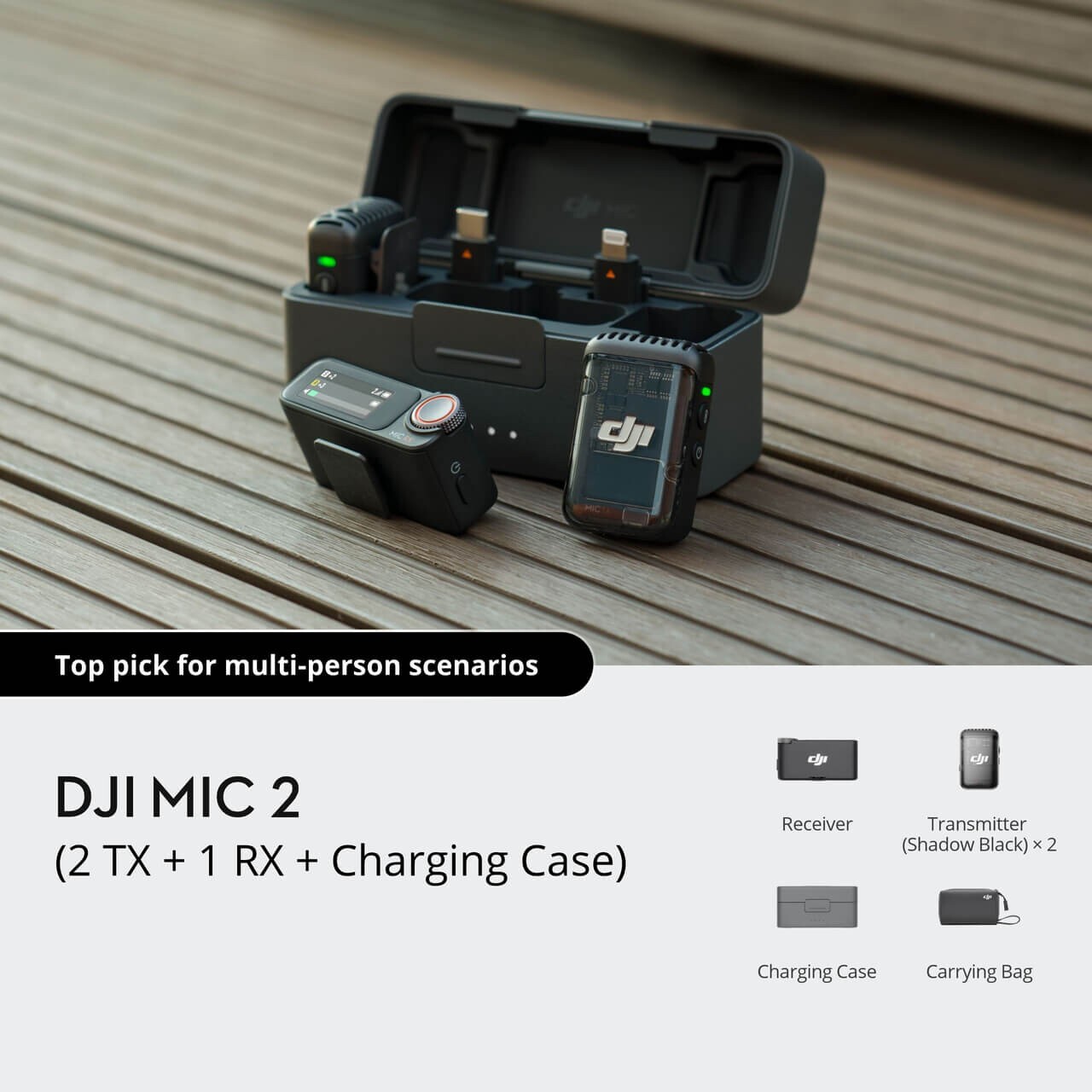 DJI Mic 2 2-Person Digital Wireless Mic System/Rec for Cameras and Smartphones