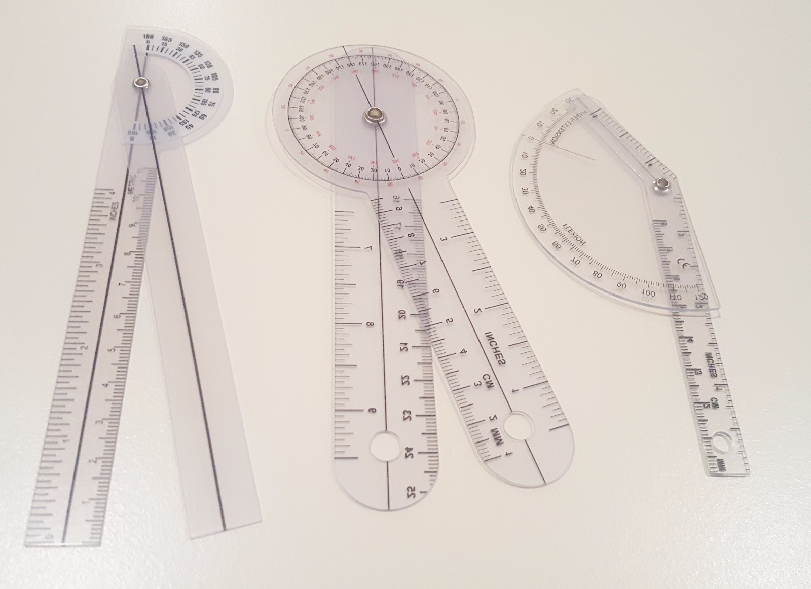 Set of 3 PIECE SPINAL FINGER GONIOMETER PROTRACTOR RULER 360 DEGREE 6 inch