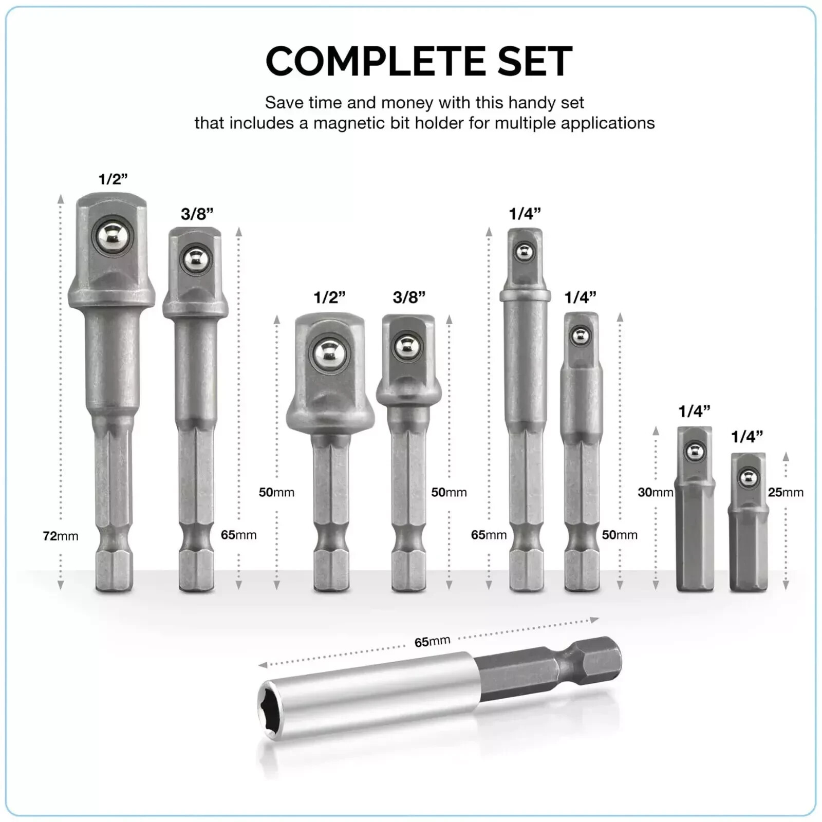 9Pcs Socket Adapter Drill Bits Set Hex Impact Driver Tools 1/4" 3/8" 1/2" Shank