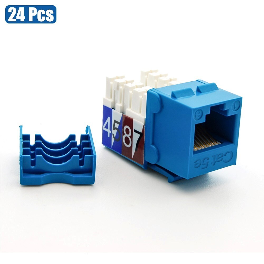 24 Pcs Cat5E RJ45 Ethernet LAN Network Keystone Jack 110 Punch Down Snap-in Blue