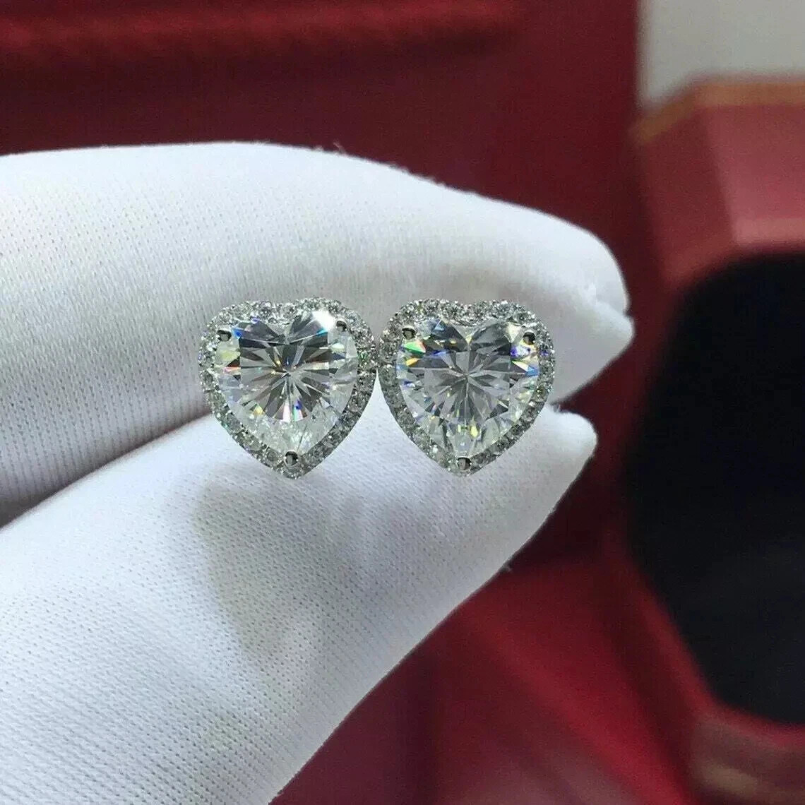 2.05Ct Heart Cut Created Diamond Halo Stud Women's Earrings 14K White Gold Over