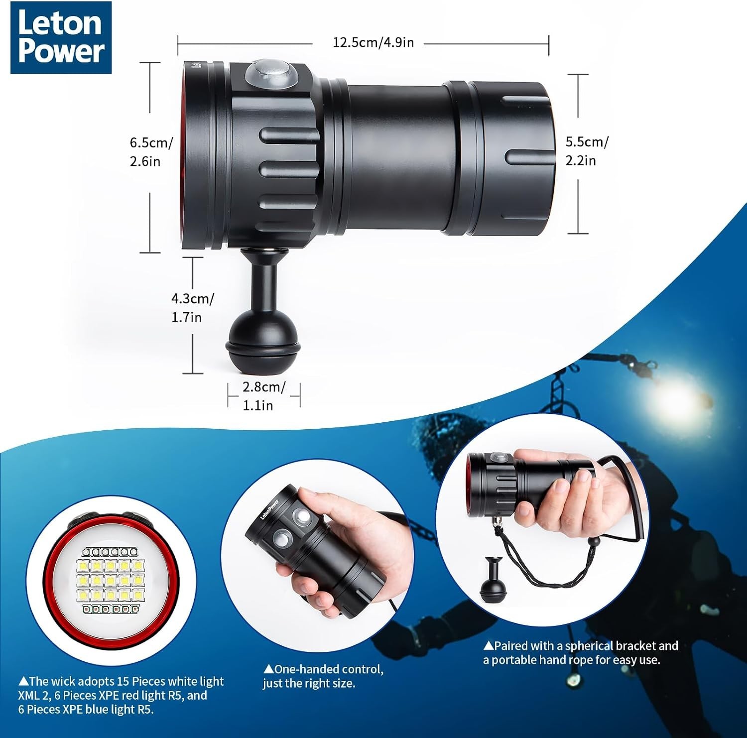 Scuba Diving Flashlight 8000Lumens Underwater Video Lights
