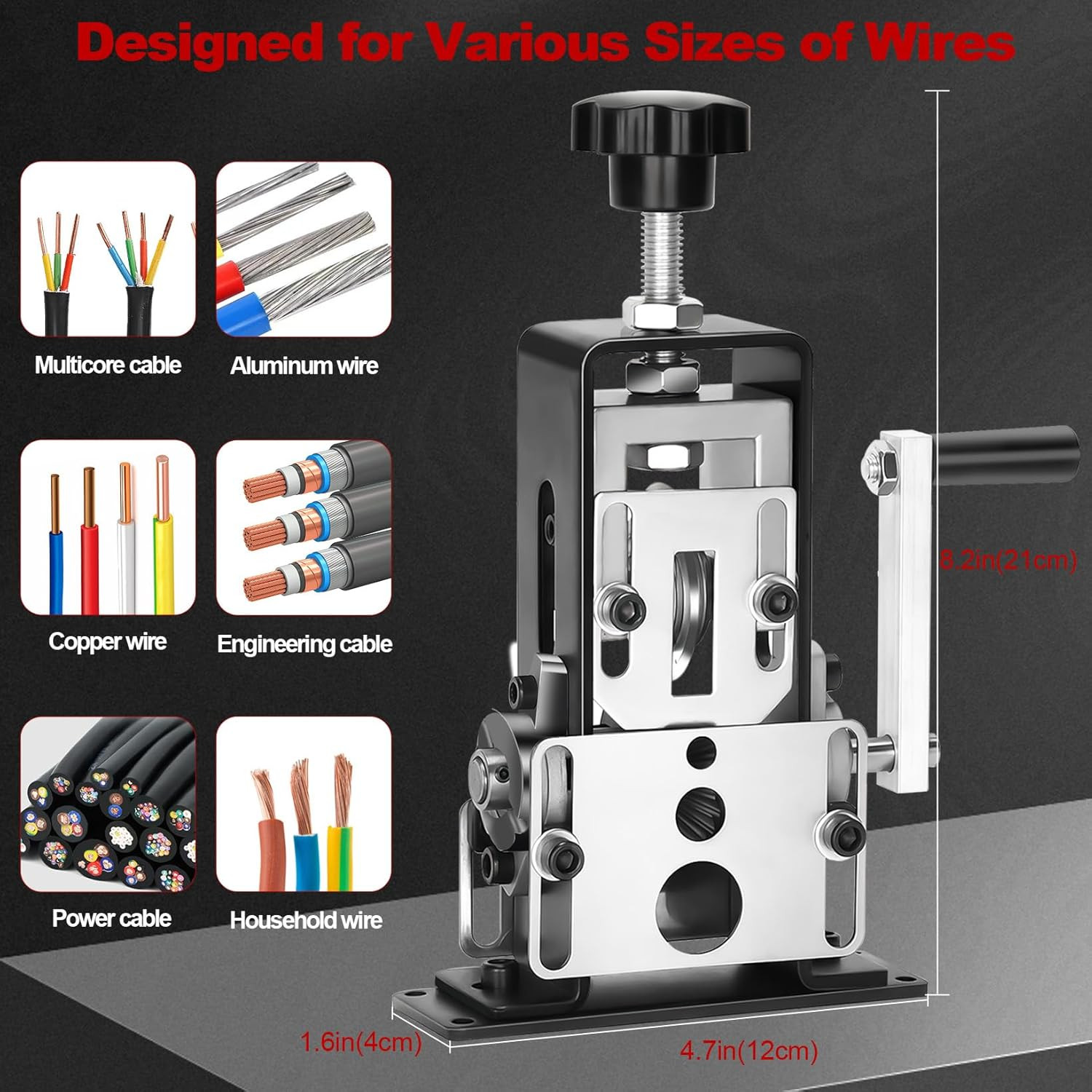 Manual Wire Stripping Machine 0.06-1" Drill Powered Hand Crank Copper Scrap Tool