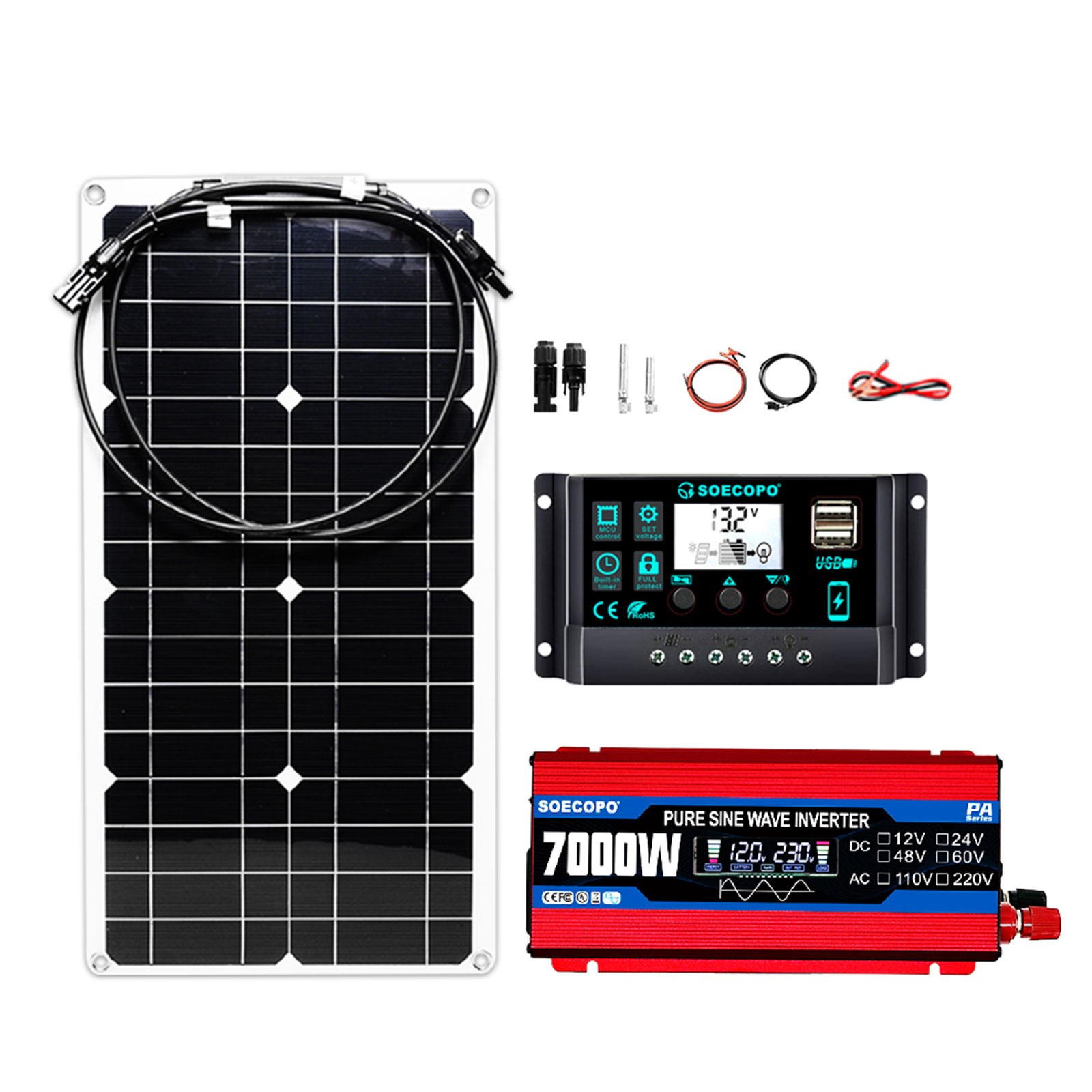 7000W Solar System Kit 100A Controller DC12V AC110 220V Panel for RV Boat CampIY