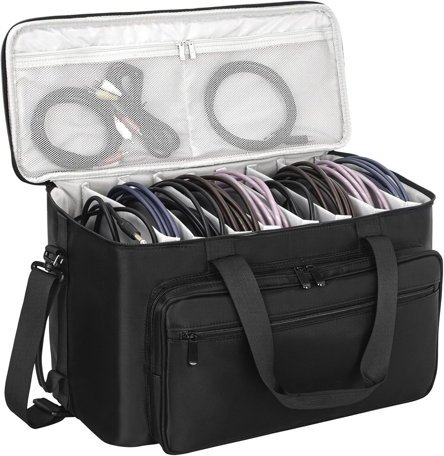 AKOZLIN Large Travel Gig Band Cable File Bag with Detachable Dividers,Dj Cord Or