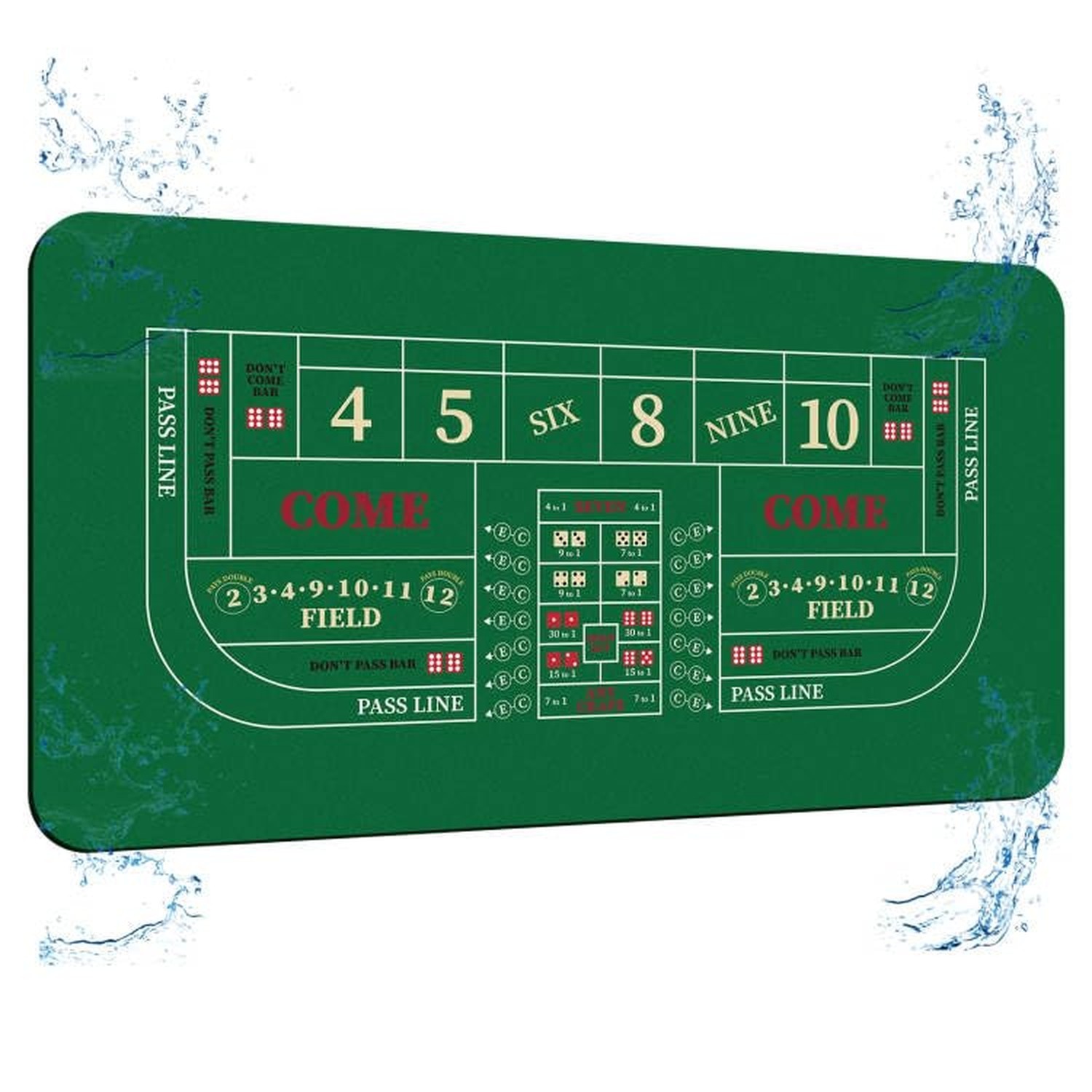 70'' x 35'' Upgraded Waterproof Casino Craps Tabletop Layout Mat with Carryin...