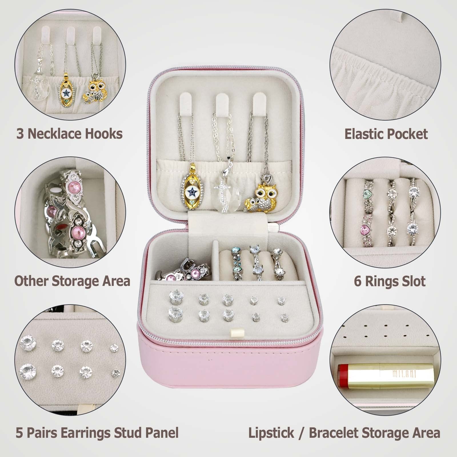 Travel Small Portable Mini Jewelry Box for Rings Earrings Necklaces and Lipst...