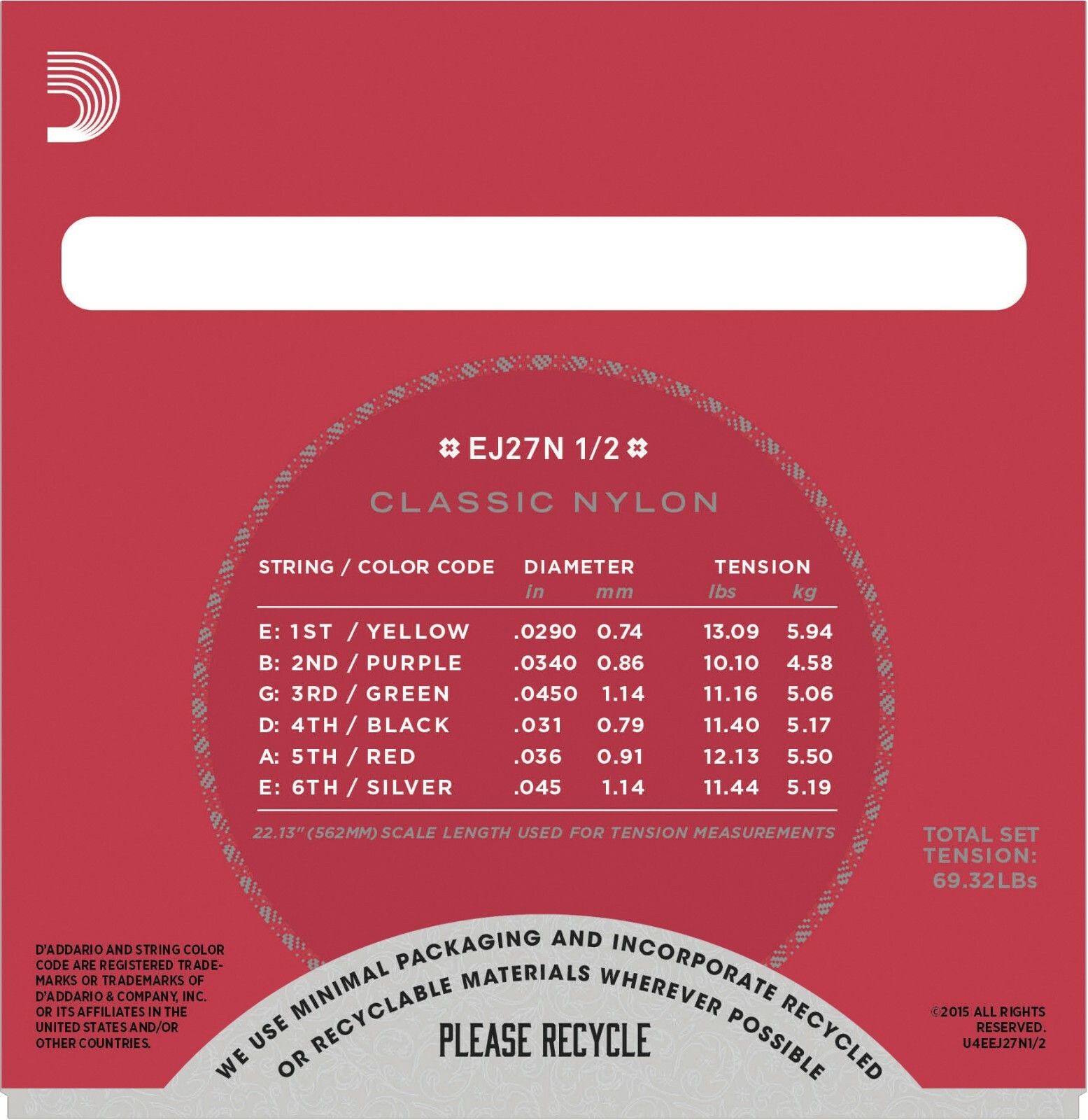 D’Addario EJ27N 1/2 Size Scale Classical Guitar Clear Nylon Strings