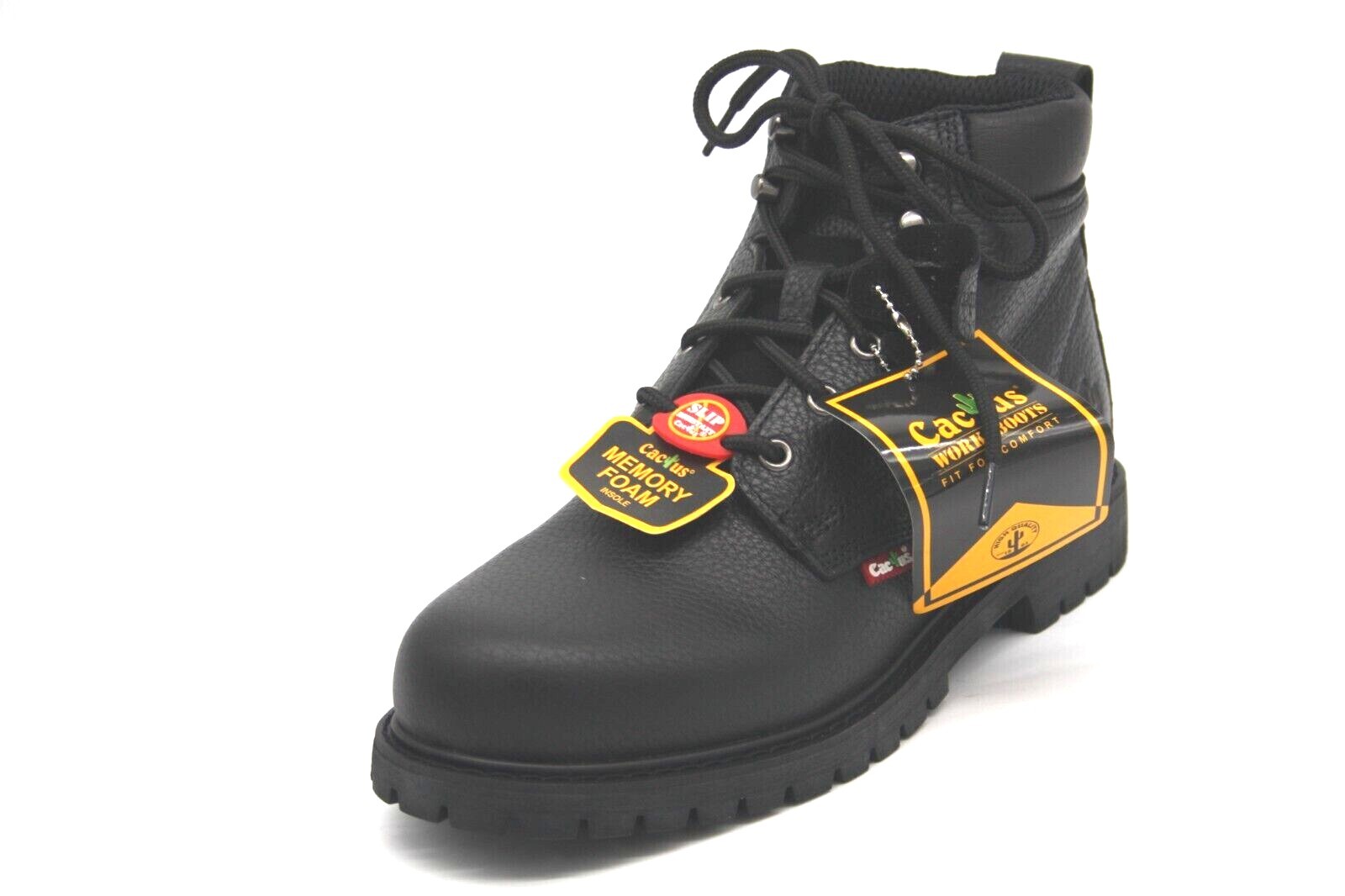 MEN'S WORK BOOT CACTUS FOOTWEAR 6700 BLACK SLIP RESISTANT MEMORY FOAM INSOLE