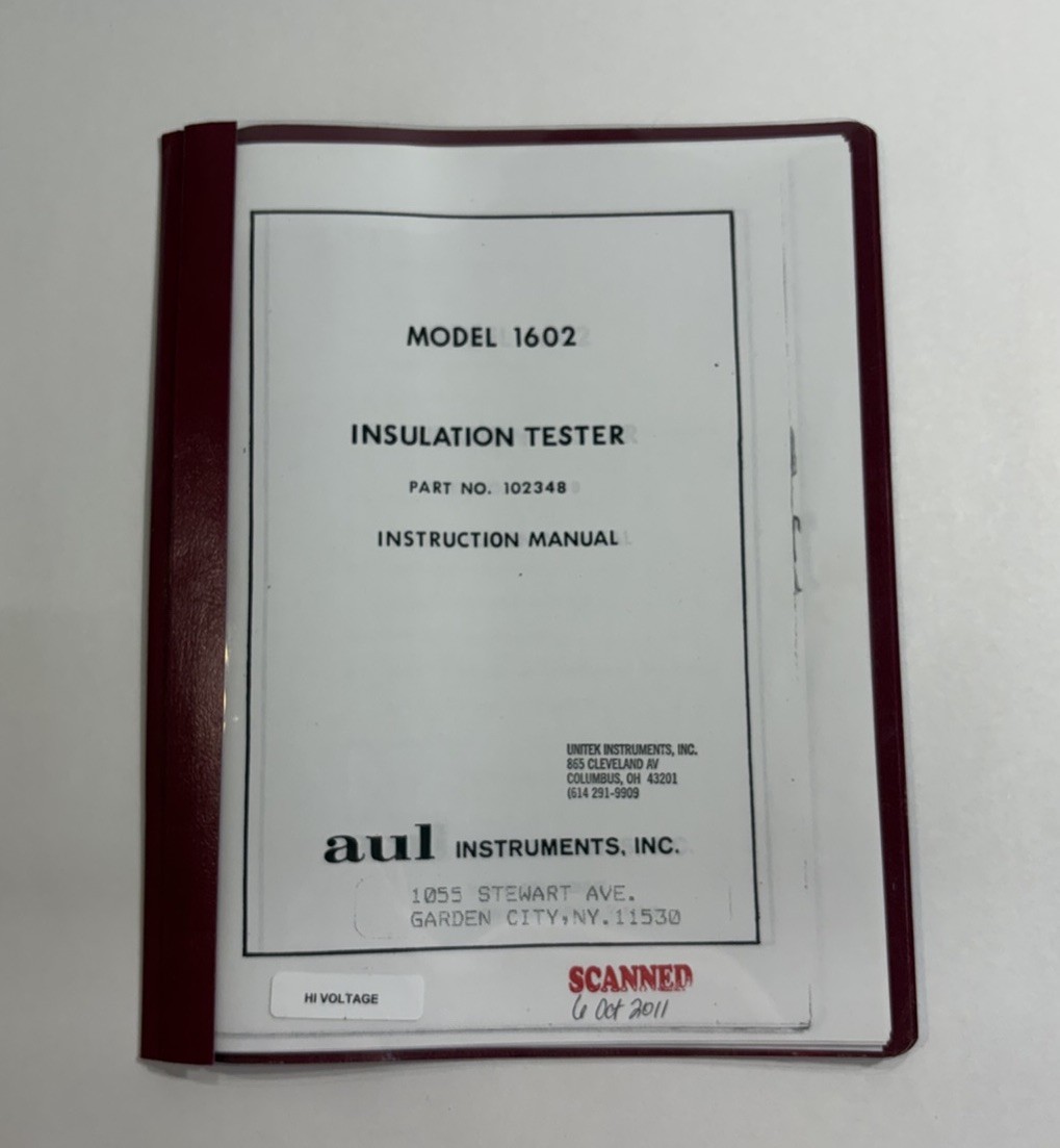 AUL Instruments 1602 INSULATION TESTER PART NO. 102348 User Manual Guide Book
