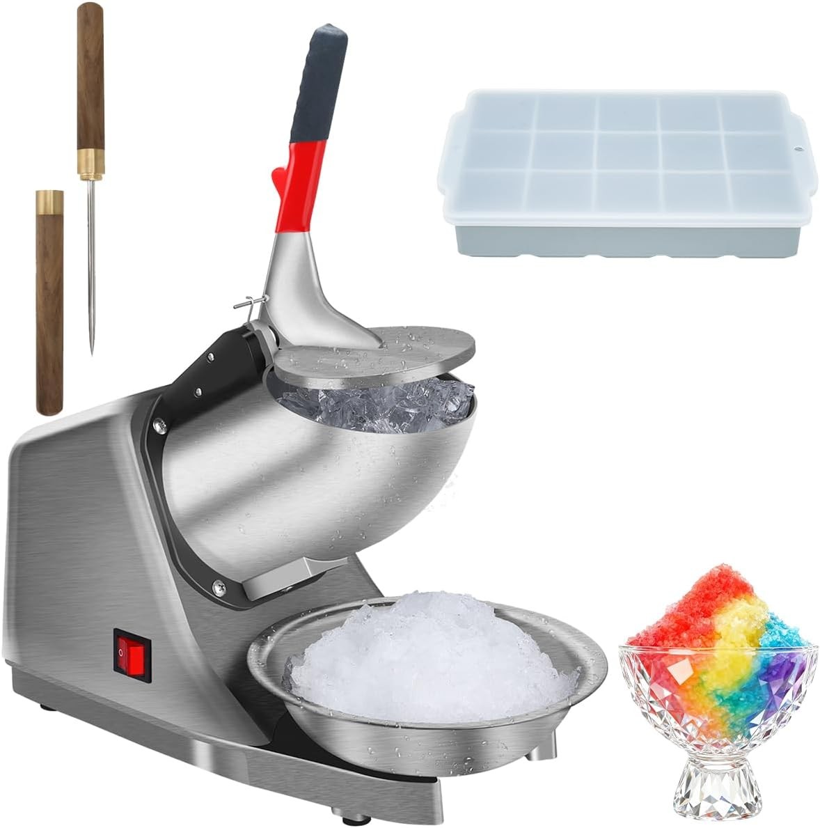 Snow Cone Machine Shaved Ice Machine Ice Crusher W/ Stainless Steel Blade