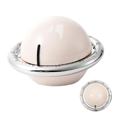 Planet-Shaped Mechanical Timer | No Batteries Needed | 59-Minute White