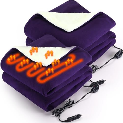 Pack Heated Car Blanket,1Volt 3 Heating Levels 60" X 43" Electric 2 Purple