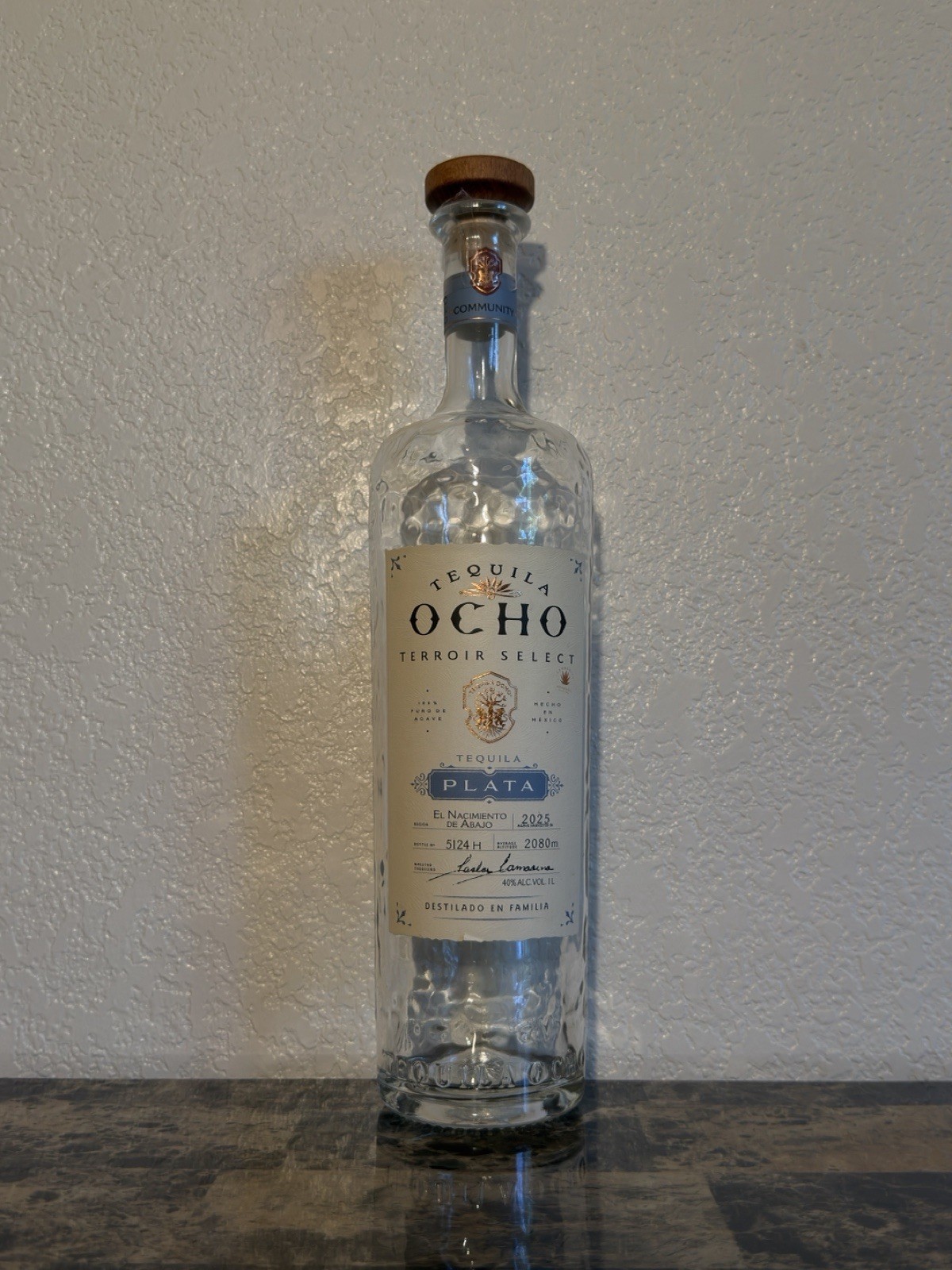 Ocho Tequila Plata Terroir Select Collectible Empty Clear Liquor Bottle 1L