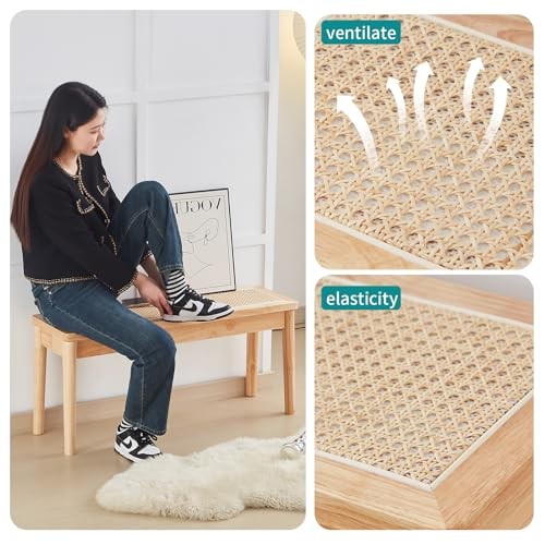 40"en Dining Bench with Hand Woven Rattan Seat,Solid Bench for Wood