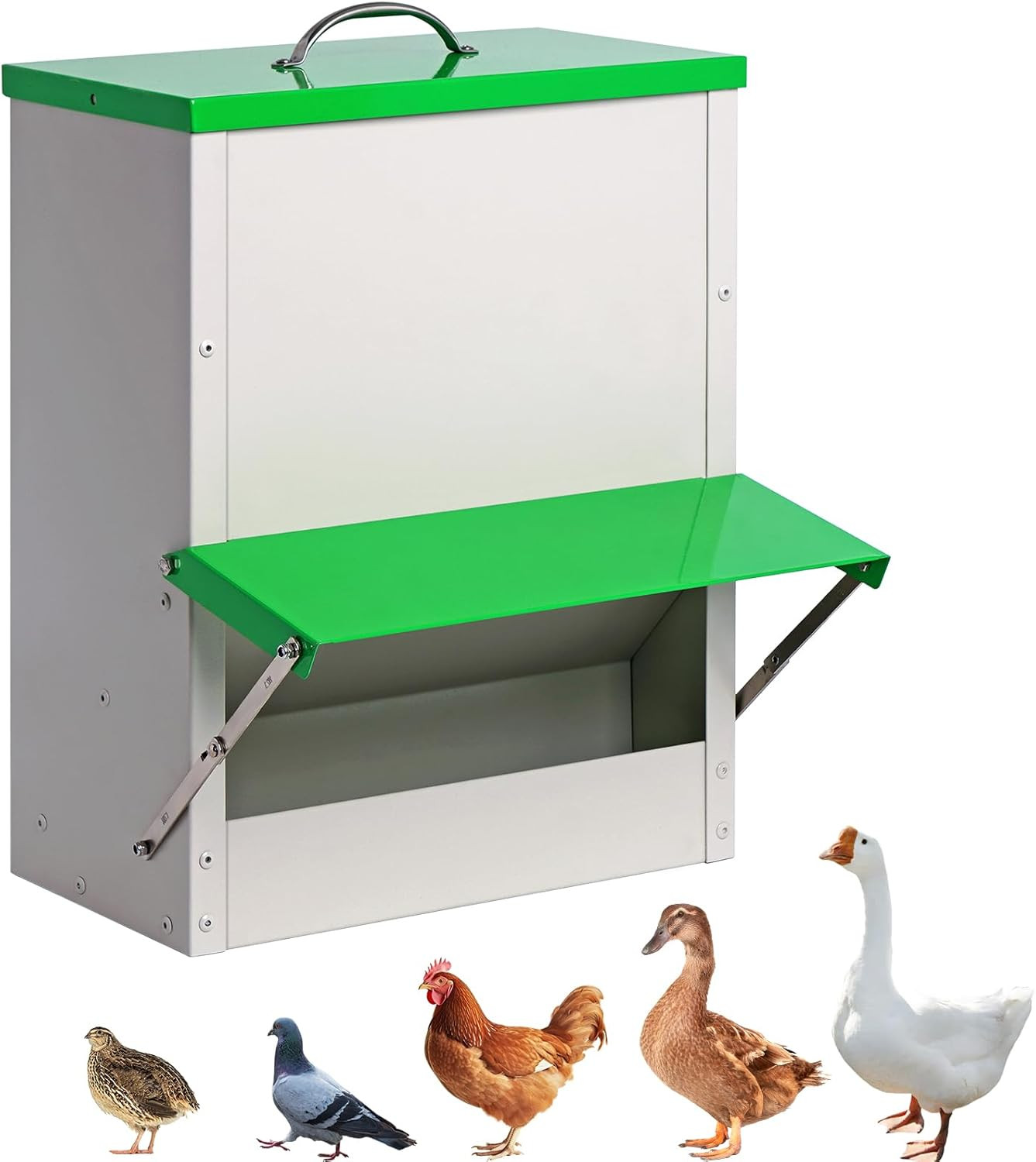 25Lb Feeders Metal Poultry Feeder No Waste Large Chicken Coop Feeders with Lid