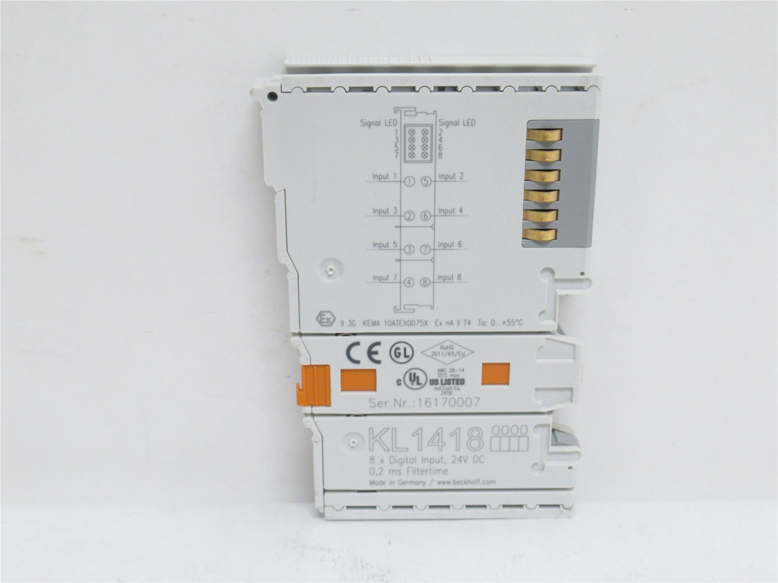 238481 New-No Box; Beckhoff KL1418 Digital Input Bus Terminal; 24VDC; 8-Channel