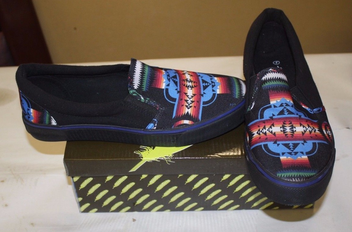NATIVE SLIP-ON NATIVE AMERICAN THEMED SHOES MENS SIZE 5 BLACK NIB FREE SHIPPING
