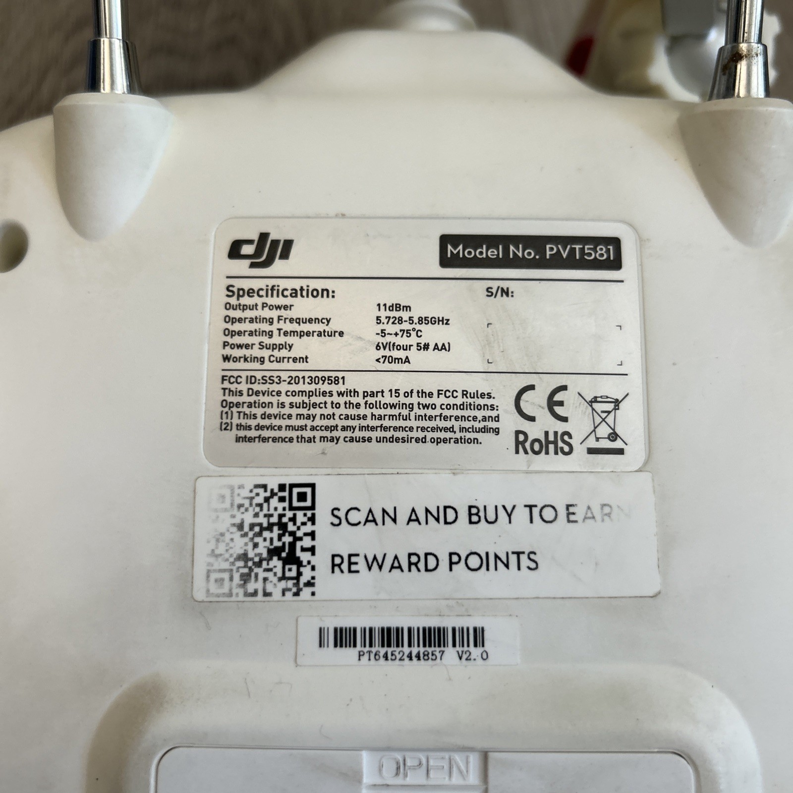 DJI Phantom 2 Standard Remote Controller PVT581 w/ Range Extender Tested Working