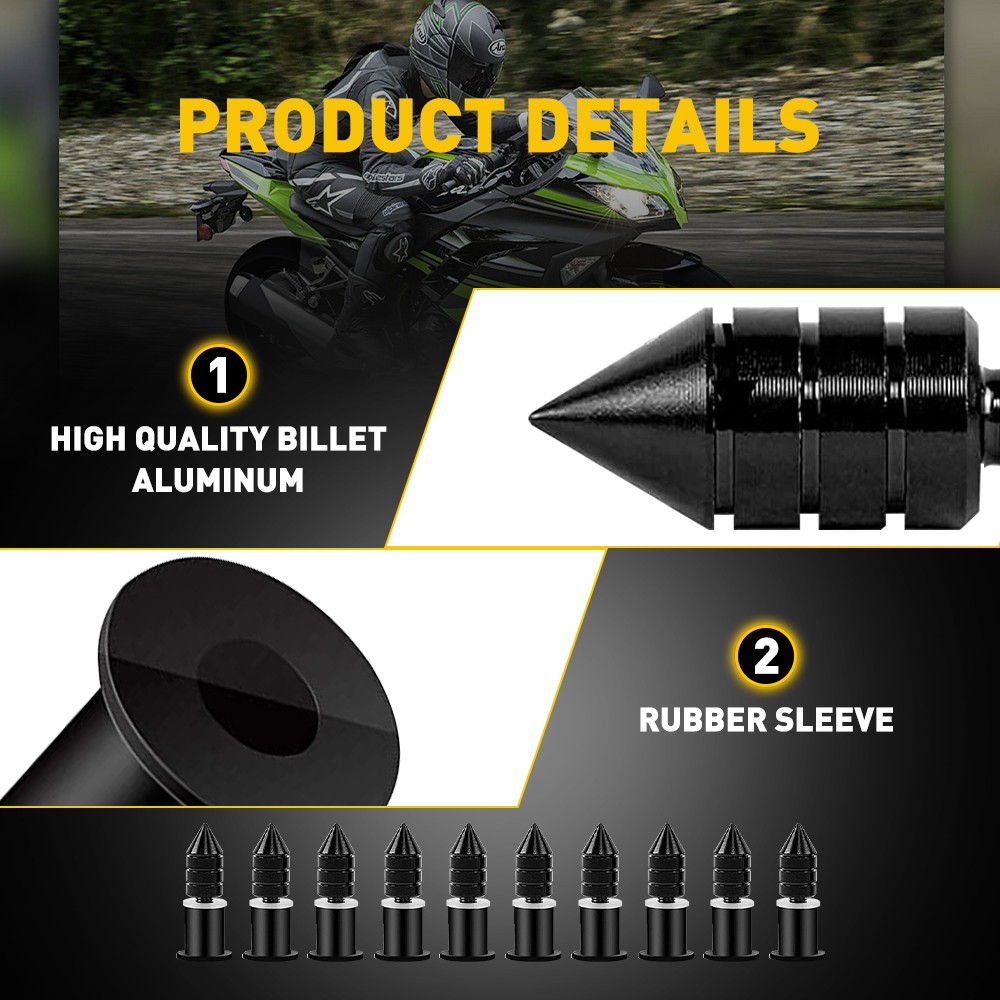 10PCS Windshield Screws Aluminum Spike Motorcycle Windscreen Bolts Kit Black