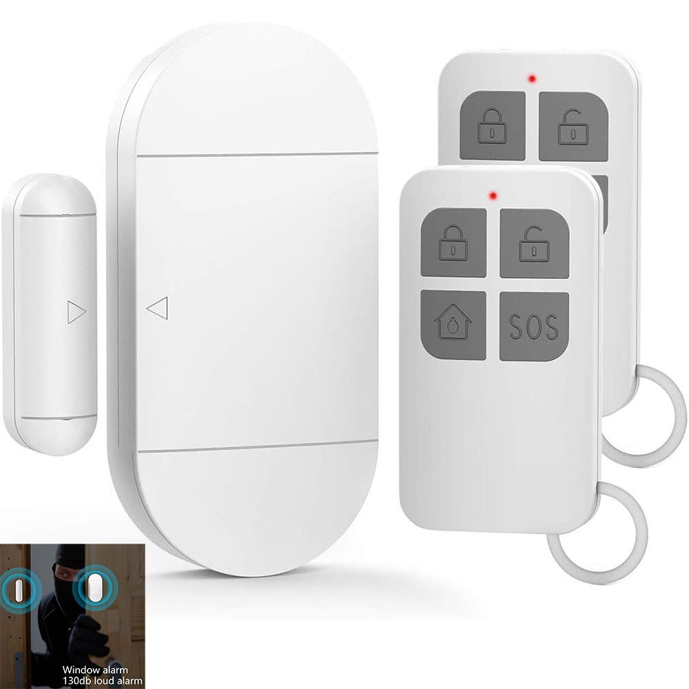 Door and Window Alarm with 2 Remote Controls, 130dB Siren, 4 Batteries, Burglar