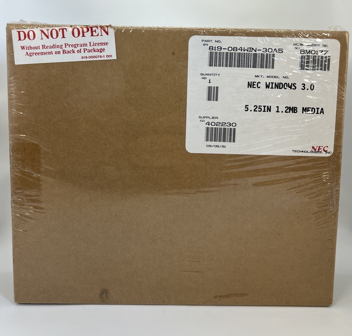 NEC Windows 3.0 OEM 5.25” 1.2MB Media Factory Sealed NOS 1991 Vintage Software