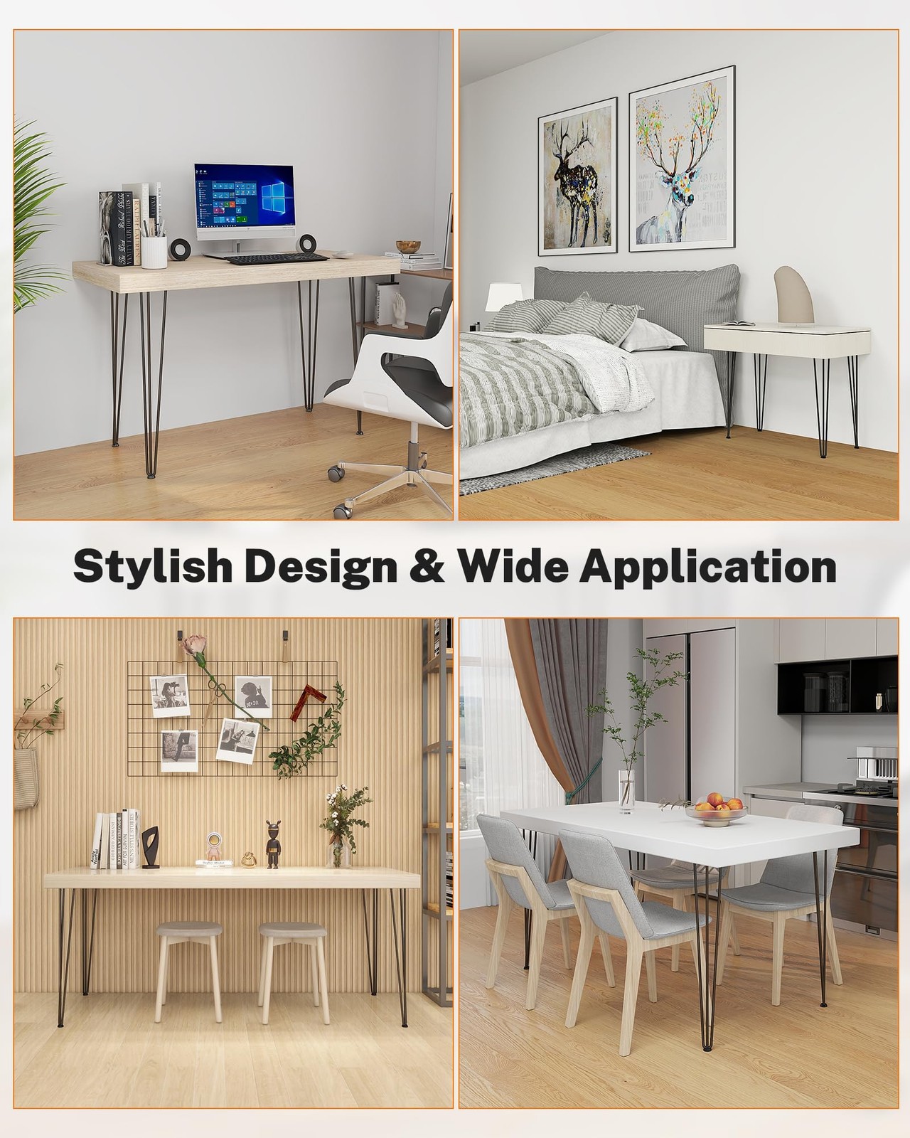 4 PCS 28 inch Hairpin Table Legs Heavy Duty Steel Furniture Leg with Protector