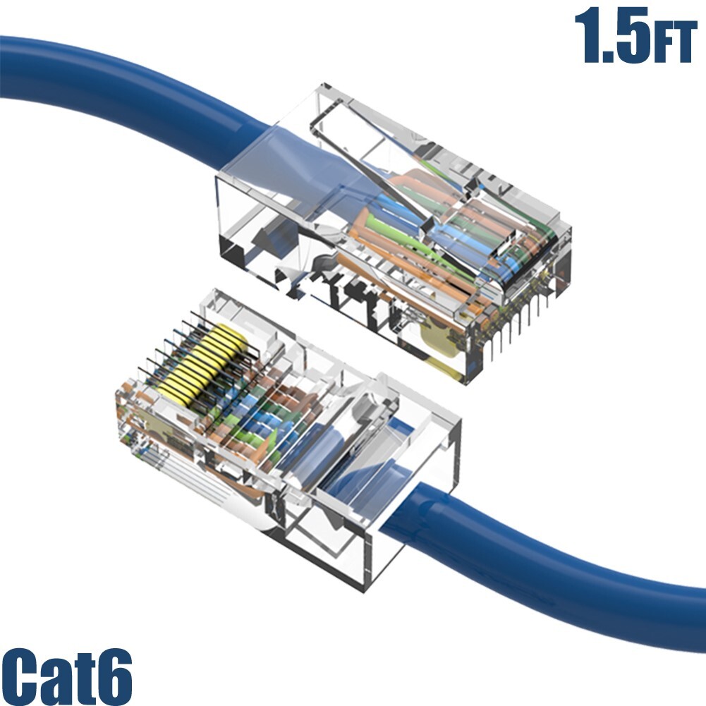 1.5FT Cat6 RJ45 Ethernet LAN Network UTP Non-Boot Patch Cable Copper 24AWG Blue