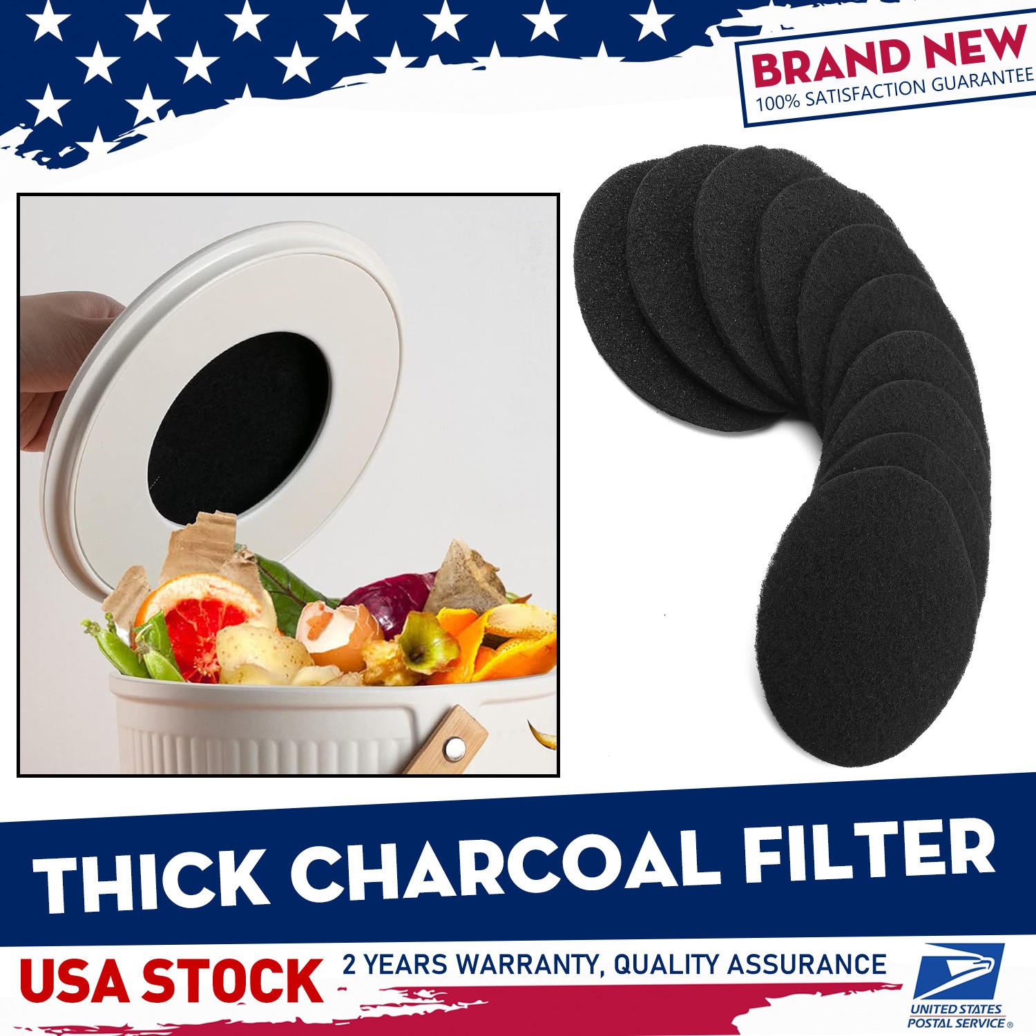 Durable Round Charcoal Filter Extra Thick 0.4" For Kitchen Compost Bin 6.7"