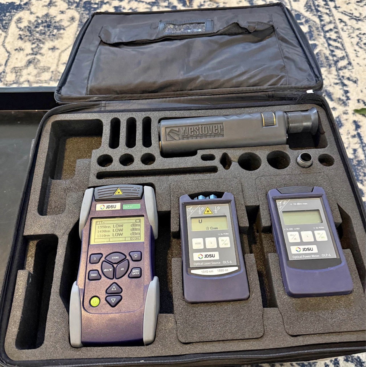 JDSU Fiber OLP-57 Fiber Optic Power Meter With OLS-6 And Fiber Microscope.